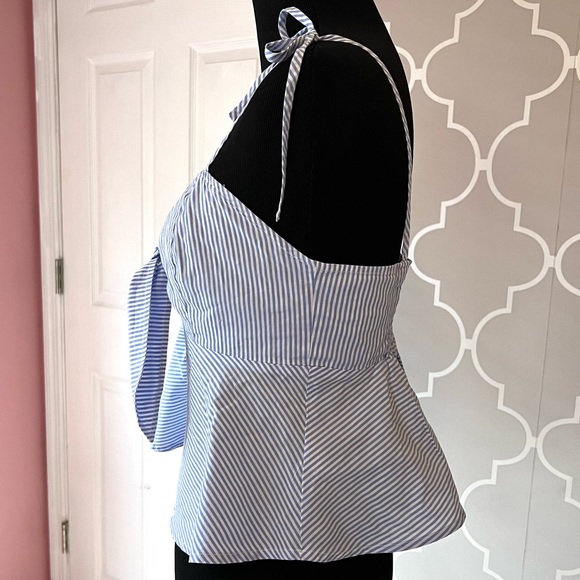 Anthropologie MAEVE Striped Knot Front Spaghetti Strap Top Blue White Size 4 - Picture 4 of 9